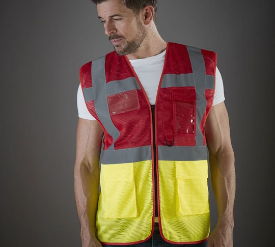 YOKO YK820 - HI-VIS TOP COOL RECYCLED OPEN MESH EXECUTIVE WAISTCOAT