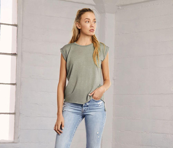 Bella+Canvas BE8804 - Damen T-Shirt mit gerollten Ärmeln