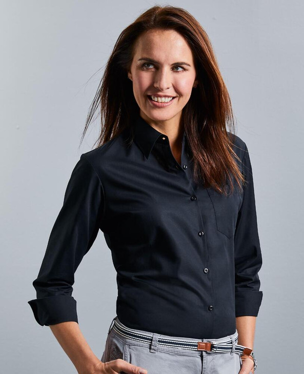 Russell Collection R936F - Poplin Easy Care Pure Cotton Long Sleeve Shirt Ladies