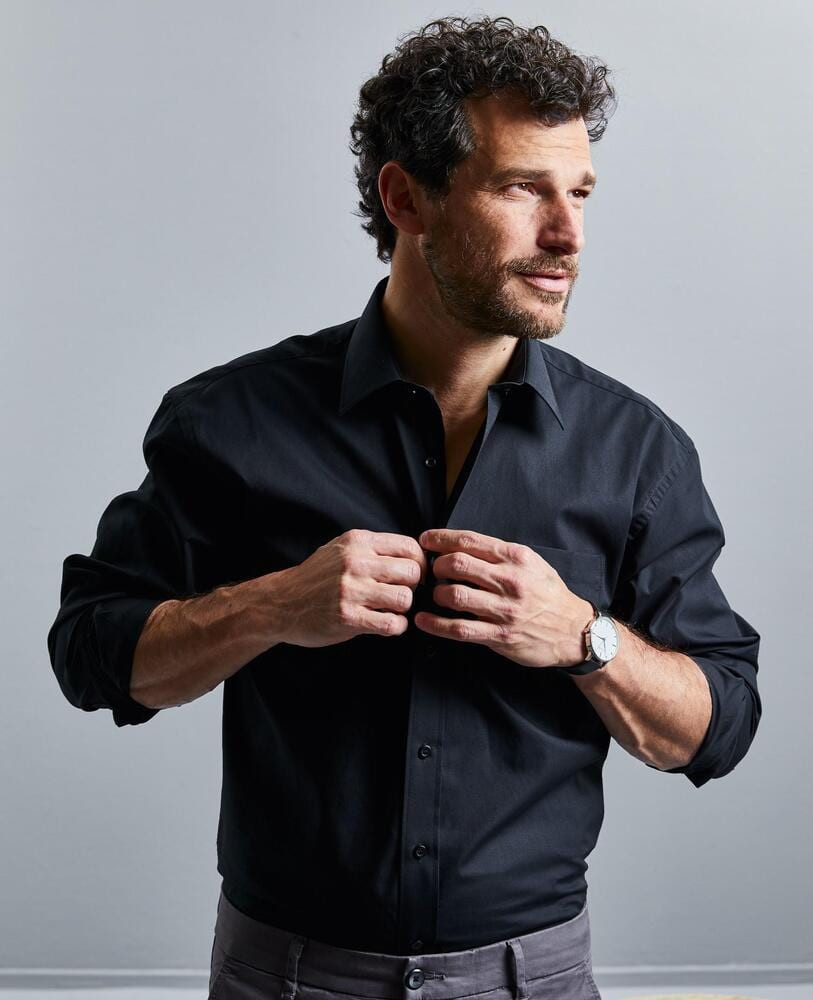 Russell Collection R936M - Poplin Easy Care Pure Cotton Long Sleeve Shirt Mens