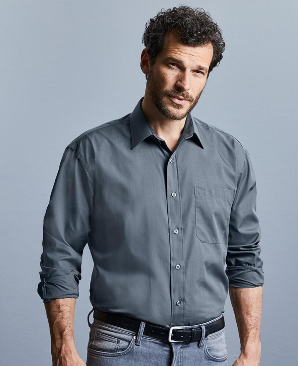 Russell Collection R934M - Mens Poplin Shirts Long Sleeve 110gm