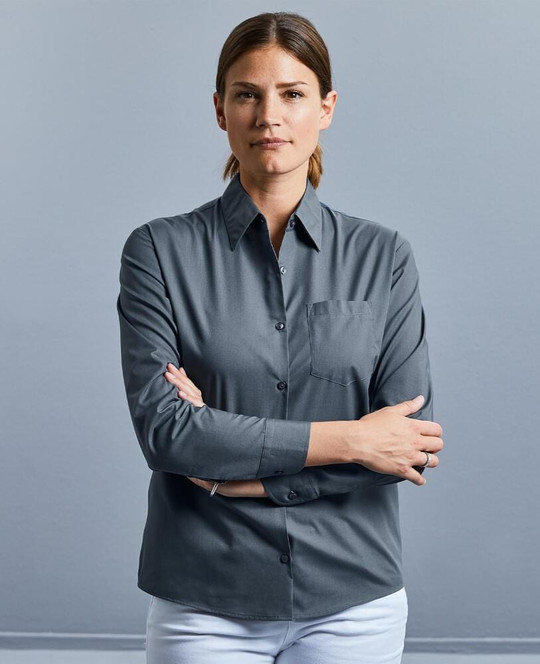 Russell Collection R934F - Ladies Poplin Shirts Long Sleeve 110gm
