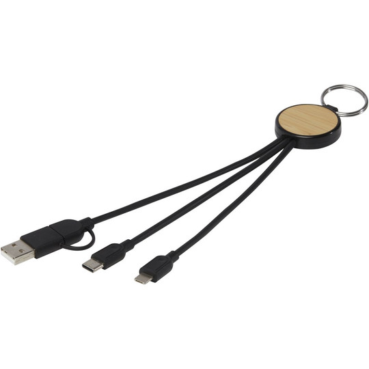 PF Concept 124325 - Câble de recharge Tecta 6-en-1 en plastique recyclé/bambou avec porte-clés