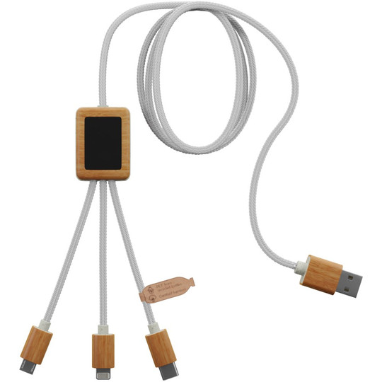 SCX.design 2PX108 - C39 3-in-1 rPET light-up logo charging cable with squared bamboo casing
