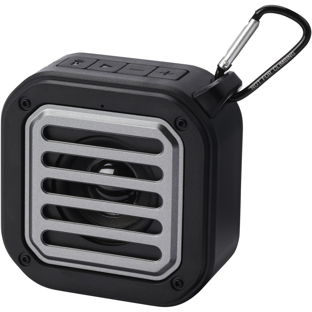 PF Concept 124347 - Solo IPX5 Bluetooth® speaker op zonne-energie van 3 W van RCS gerecycled plastic met karabijnhaak