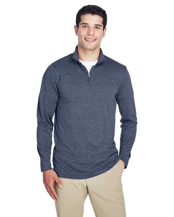 UltraClub 8618 - Cremallera de manga corta para hombre Cool & Dry Heathered Performance Quarter-Zip