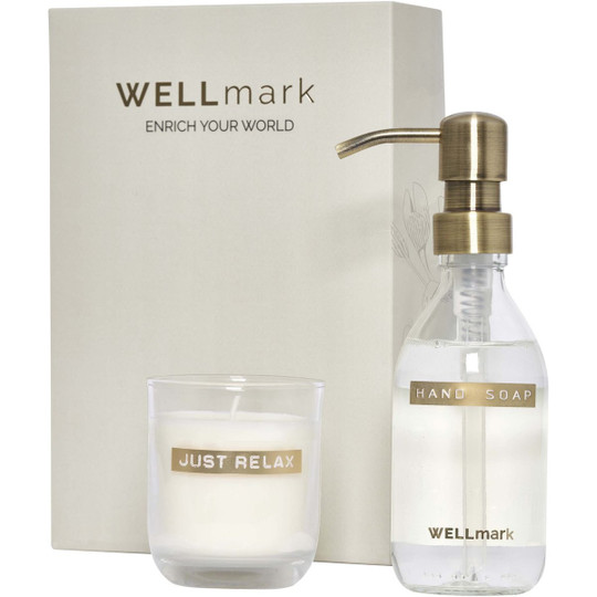WELLmark 126406 - Wellmark Discovery 250 ml hand soap dispenser and 150 g scented candle set
