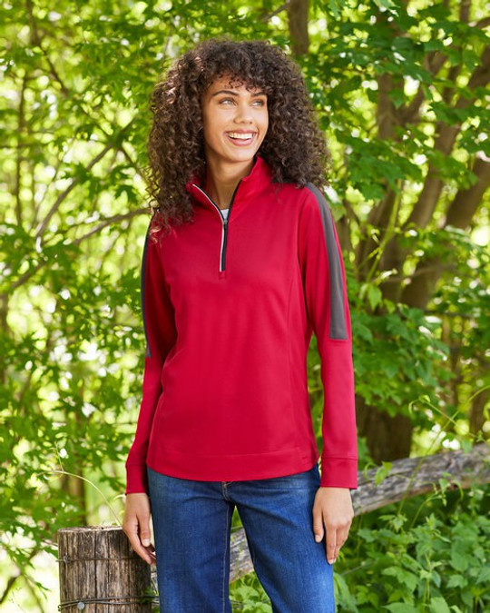 CORE365 CE404W - Quart de zip en maille anti-accroc à blocs de couleur pour femmes