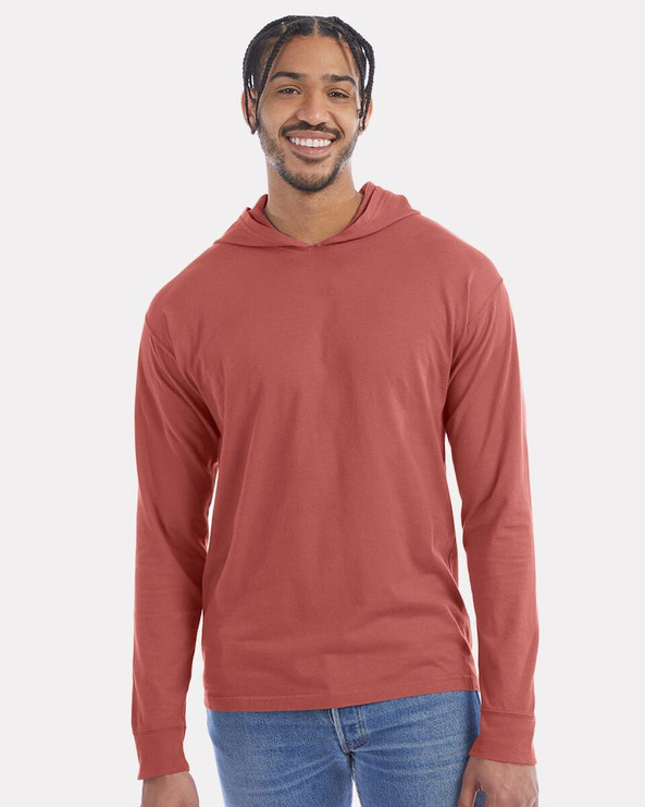 ComfortWash by Hanes GDH280 - Camiseta de manga larga con capucha y jersey teñido en prenda