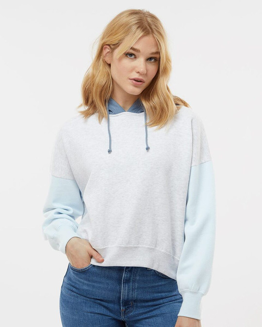 MV Sport W23716 - Sudadera con capucha Sueded Fleece Colorblocked Crop de mujer