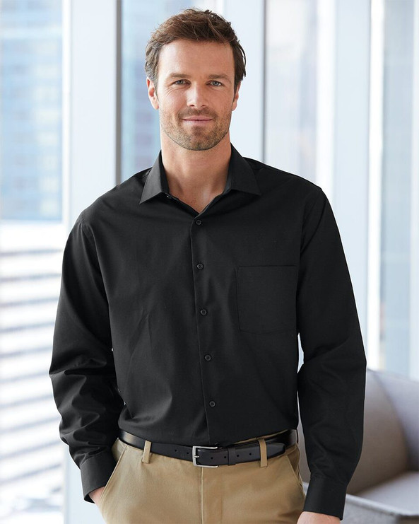 Van Heusen 13V5052 - Camisa Sólida de Cuello de Punto de Tela Ancha