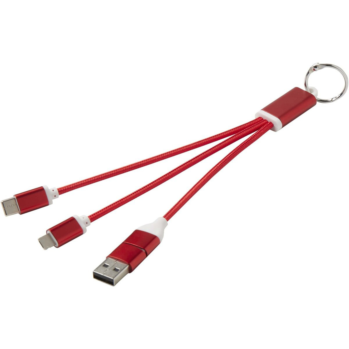 Metal 4-in-1 recycled aluminium charging cable with keychain - EgotierPro 124382