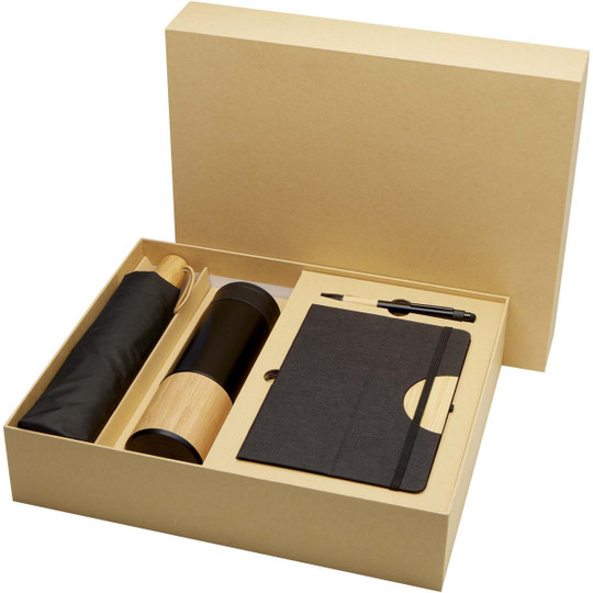 Laura A5 hard cover notebook and ballpoint pen gift set (black ink) - EgotierPro 107911