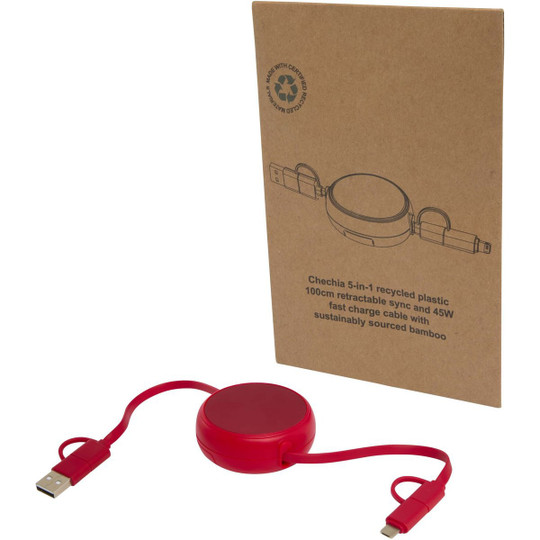 Alasia 100 cm 5-in-1 Kabel aus recyceltem Kunststoff und Aluminium, einziehbar, für Datenübertragung und mit 45W Schnellladung - EgotierPro 124420