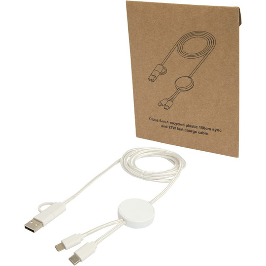 Citala 5-in-1 recycled plastic 150 cm data sync and 27W fast charge cable - EgotierPro 124428
