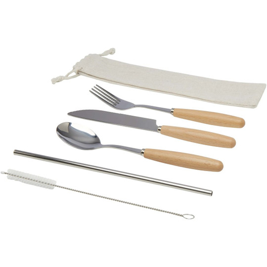 Root 5-piece stainless steel and beech wood cutlery set  - EgotierPro 113414