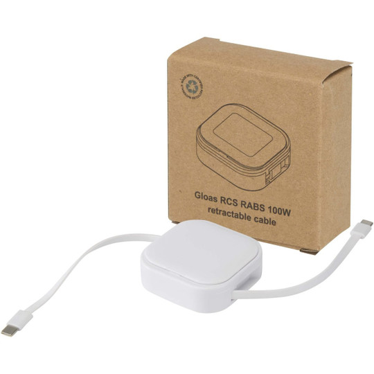 Gloas 5-in-1 recycled retractable data sync and 100W fast charge cable with smartphone tool kit - EgotierPro 124448