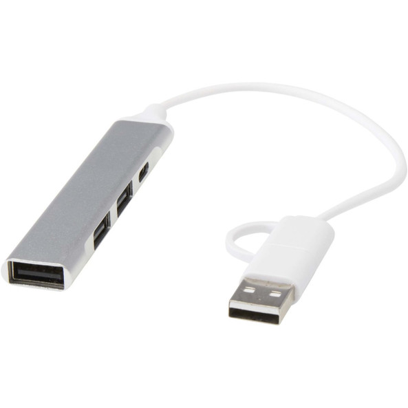 Alkaid 4-port recycled aluminium USB-A and Type-C hub with dual input - EgotierPro 124469