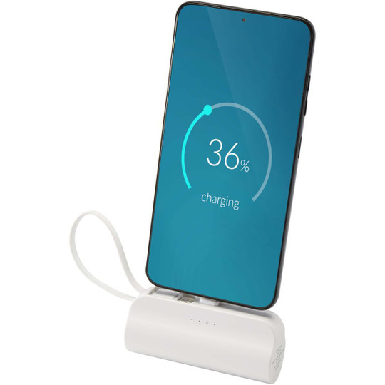 Alnair 5000 mAh 10W recycled plastic Type-C power bank with built-in flip stand and 2-in-1 cable - EgotierPro 124472