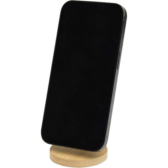 Alcor recycled plastic foldeable magnetic phone stand with bamboo details - EgotierPro 124463