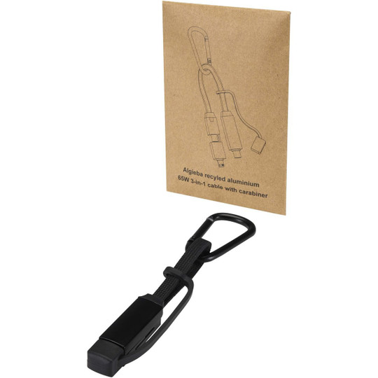 Algieba 65W 3-in-1 recycled aluminium charging cable with carabiner - EgotierPro 124497