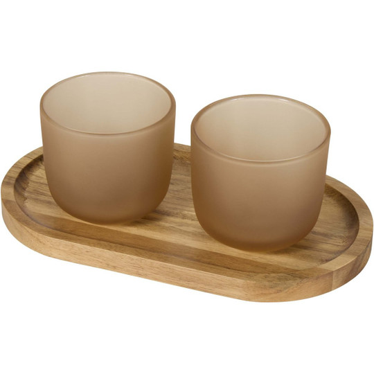 Seasons 126402 - Plateau de service en bois et tasses en verre Male en finition mate