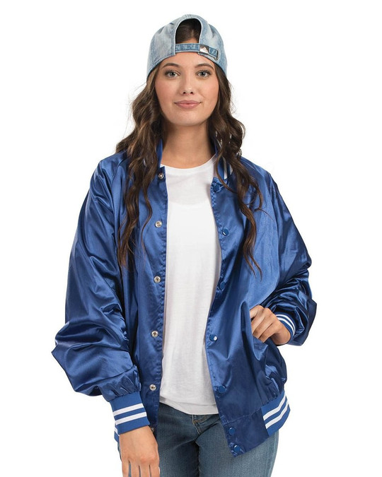 Augusta Sportswear 3610 - Chaqueta de béisbol unisex de satén con ribete a rayas