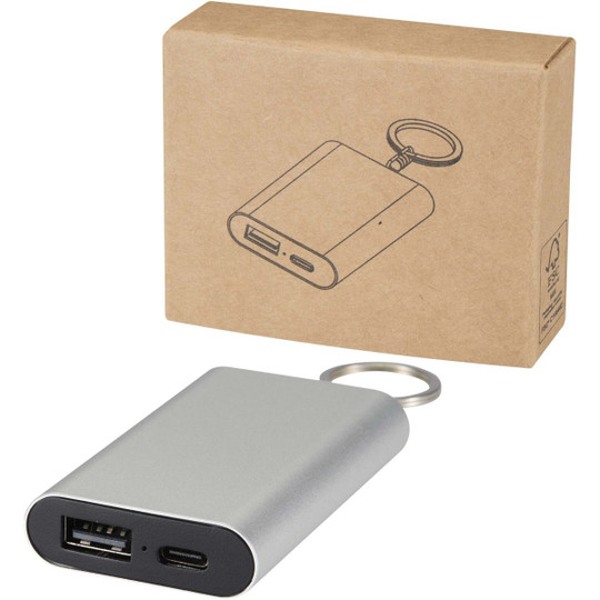 Arcturus 2000 mAh Powerbank aus recyceltem Aluminium mit Schlüsselanhänger - EgotierPro 124517