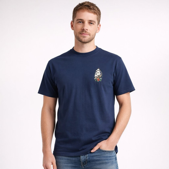 Bomulds T-shirt med Skibsdesign 11380-N2DSP