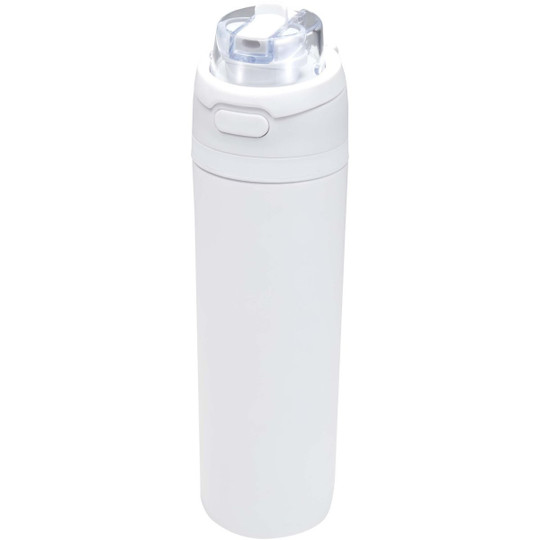 Bouteille d'eau Theron 800 ml en acier inoxydable à simple paroi recyclé RCS, avec bouchon à double fonction et paille rabatt - EgotierPro 100951