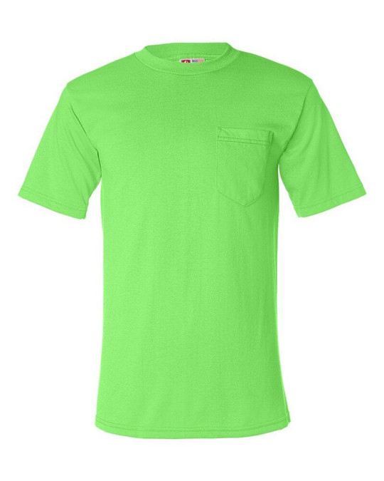 Bayside 1725 - Camiseta de manga corta 50/50 con bolsillo, hecha en USA