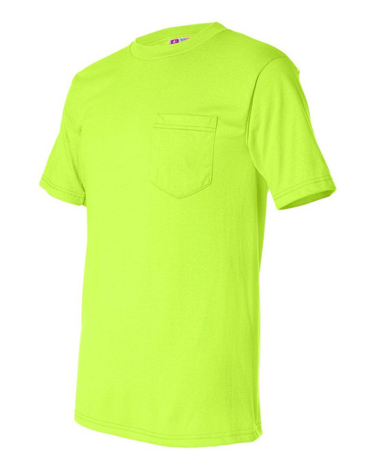 Bayside 1725 - Camiseta de manga corta 50/50 con bolsillo, hecha en USA