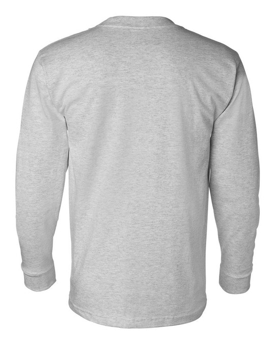 Bayside 8100 - Camiseta de Manga Larga con Bolsillo Hecha en USA