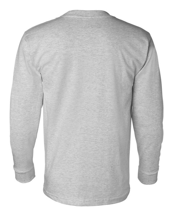 Bayside 8100 - Camiseta de Manga Larga con Bolsillo Hecha en USA