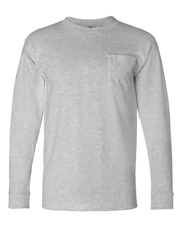 Bayside 8100 - Camiseta de Manga Larga con Bolsillo Hecha en USA