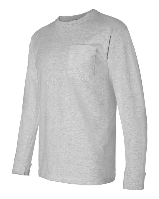 Bayside 8100 - Camiseta de Manga Larga con Bolsillo Hecha en USA
