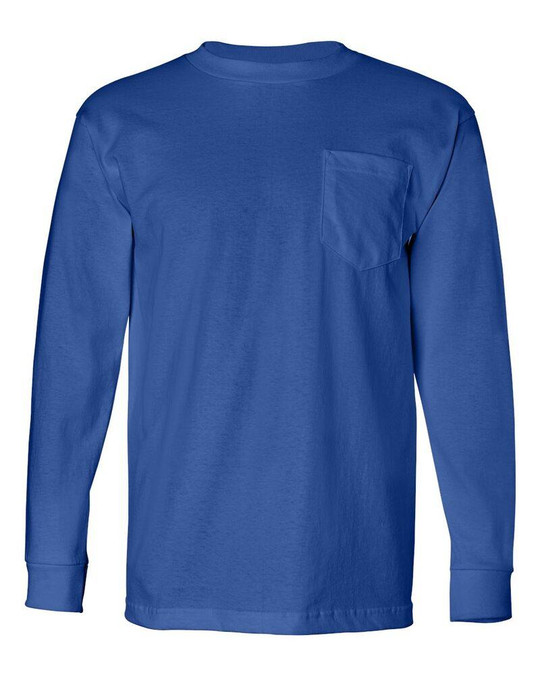 Bayside 8100 - Camiseta de Manga Larga con Bolsillo Hecha en USA