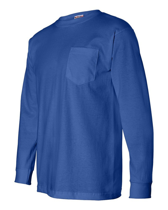 Bayside 8100 - Camiseta de Manga Larga con Bolsillo Hecha en USA