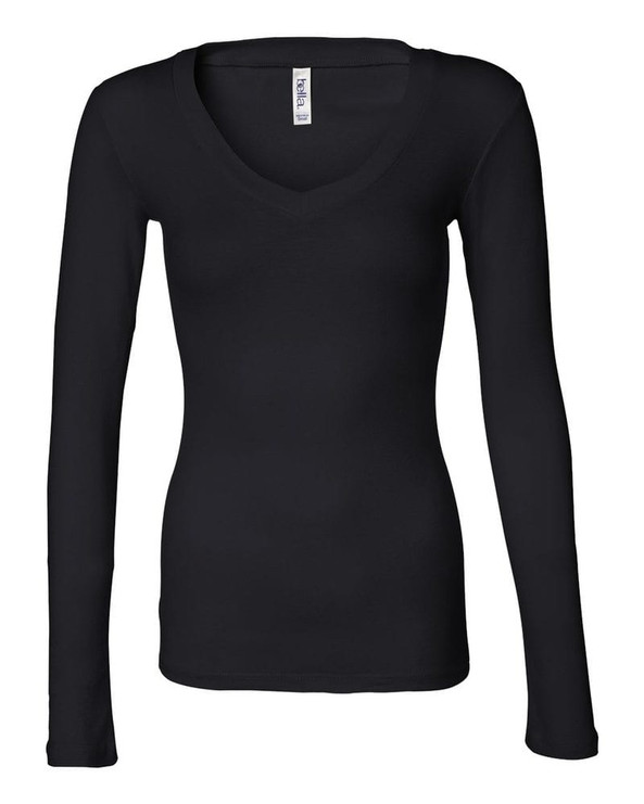 Bella+Canvas 8750 - Ladies' Sheer Mini Rib Long Sleeve V-Neck T-Shirt