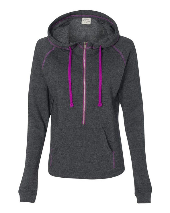 J. America 8876 - Ladies' 1/2 Zip Triblend Hooded Sweatshirt