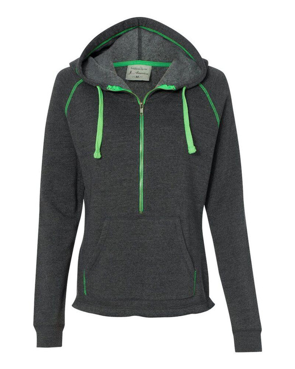 J. America 8876 - Ladies' 1/2 Zip Triblend Hooded Sweatshirt