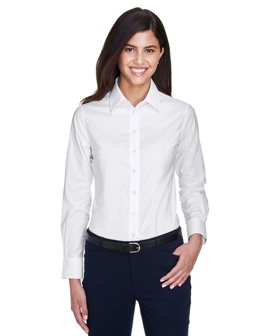 Harriton M600W - Chemisier Oxford à manches longues pour dames avec traitement anti-taches