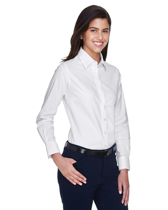 Harriton M600W - Chemisier Oxford à manches longues pour dames avec traitement anti-taches