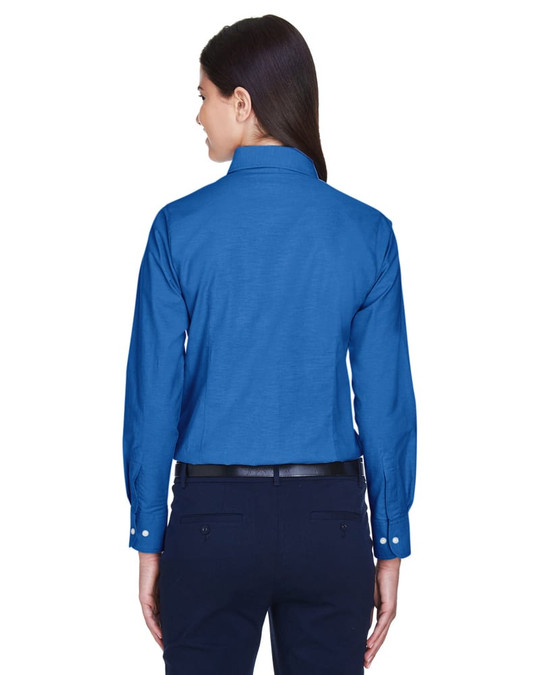 Harriton M600W - Chemisier Oxford à manches longues pour dames avec traitement anti-taches