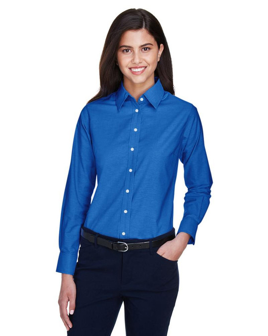Harriton M600W - Chemisier Oxford à manches longues pour dames avec traitement anti-taches