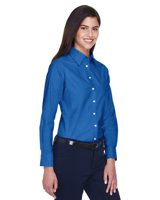 Harriton M600W - Chemisier Oxford à manches longues pour dames avec traitement anti-taches