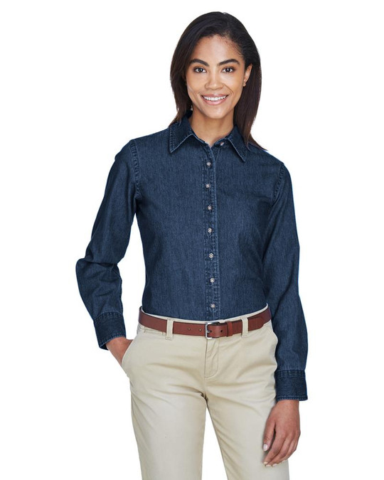 Harriton M550W - Chemise en denim à manches longues pour dames 6,5 oz.
