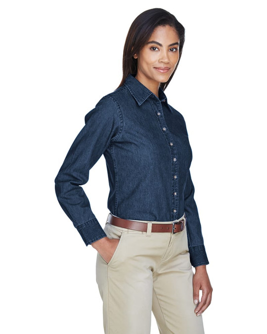 Harriton M550W - Chemise en denim à manches longues pour dames 6,5 oz.