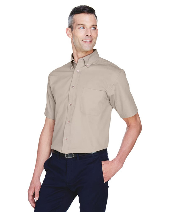 Harriton M500S - Men's Easy Blend Short-Sleeve Twill Shirt with Stain-Release