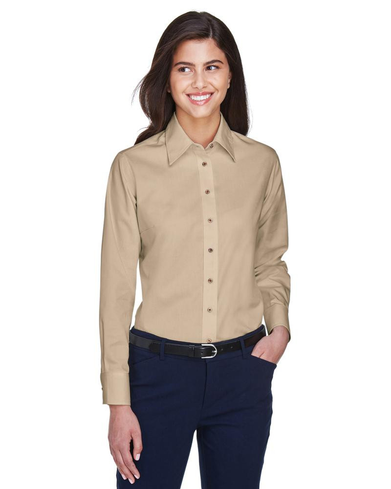 Harriton M500W - Ladies Easy Blend Long-Sleeve Twill Shirt with Stain-Release